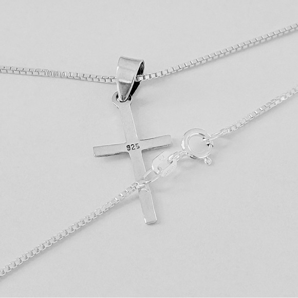 Sterling Silver Small Cross Necklace, Silver Chain, Religious Dainty Jewelry - Picture 13 of 14